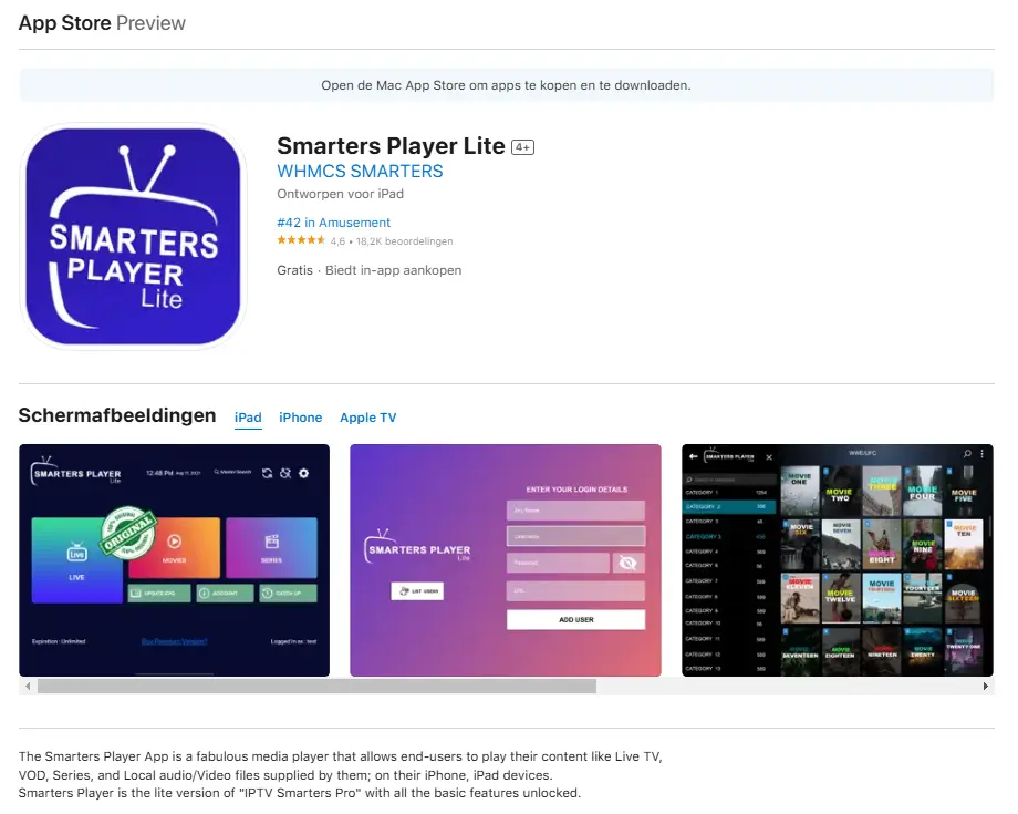 Smarters Player lite,Konfigurera IPTV på iPhone eller iPad